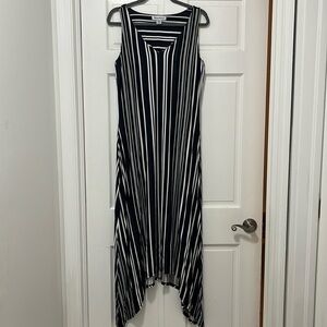 Tommy Bahama Anoche Stripe Blue White Sharkbite Hem‎ Hi Low Midi Maxi Dress M